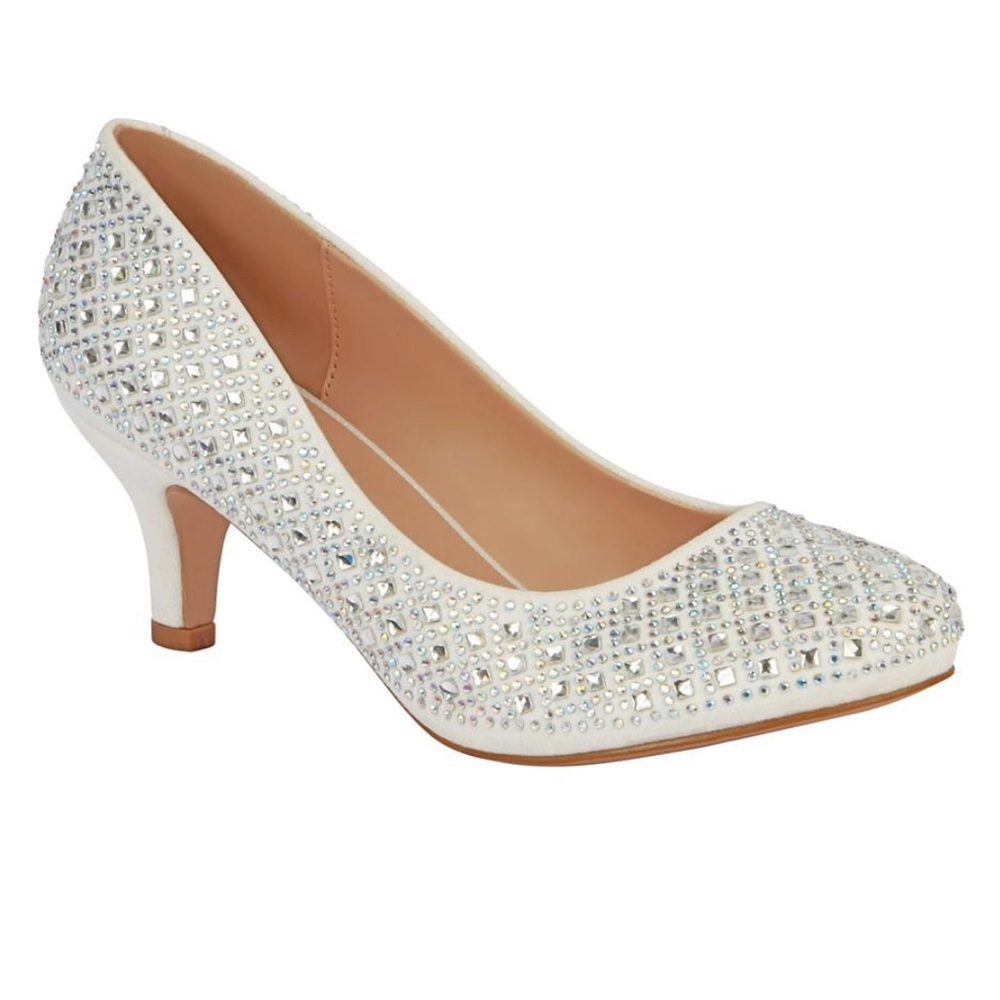 De Blossom Collection Low Rhinestone Heel Size 8